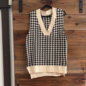 Black and Cream Houndstooth Sweater Vest